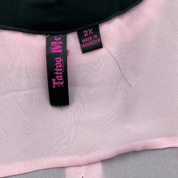 Pink sheer blouse sequins collar black trim valentine’s Day barbiecore spring 2X - Picture 9 of 9